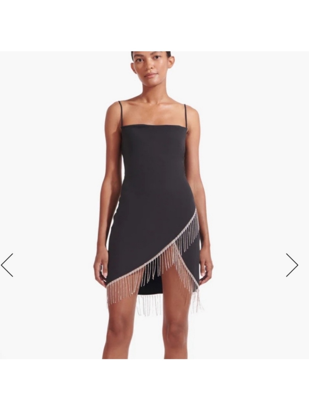 STAUD OLIVETTE Black Fringe-Trim Spaghetti Strap Mini Dress NWT